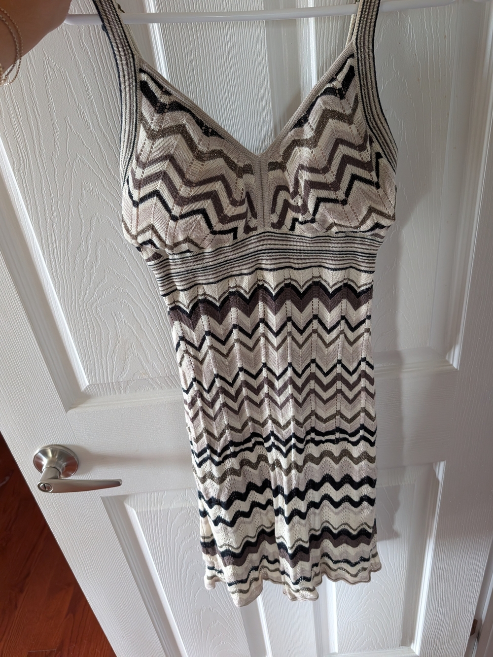 GUESS Beige and Black Striped Dress